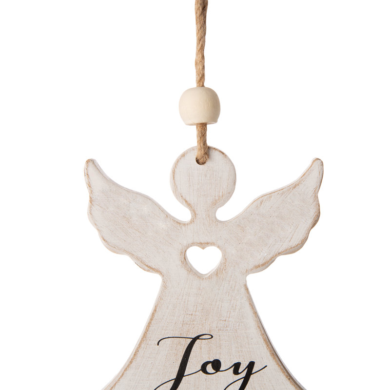 Ornement en bois de noël avec mot "joy"