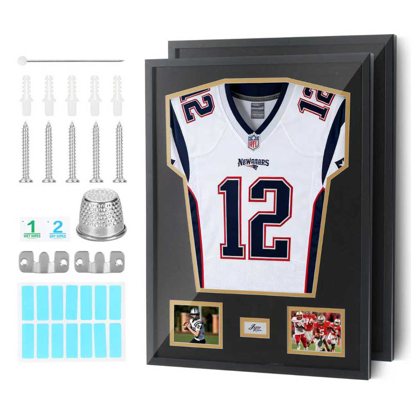 Jersey Frame Display Case with Photo & Signature Slots, 98% UV Protected Wall Mounted Sports Shirt Shadow Box for Football, Basketball, Soccer Jerseys 2 Pack