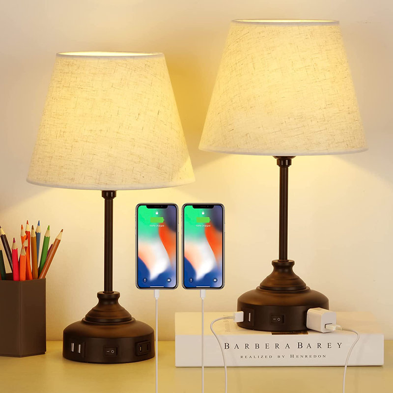 Jhovanni Metal USB Table Lamp, Linen