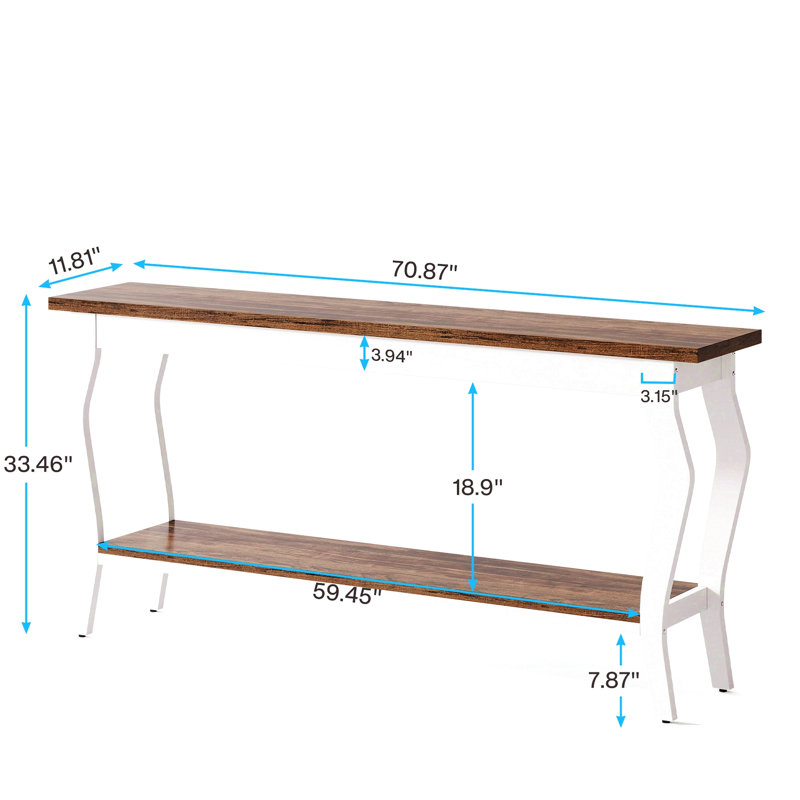 Console française 70,9 po - Canapé extra long derrière le canapé avec 2 tablettes, rangement pour le vestibule
