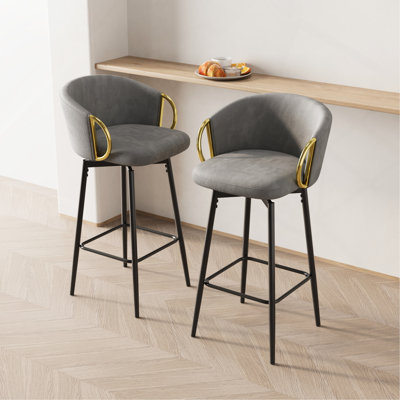 30 Inch Dining Chairs Set Of 2 Modern Style 360°Swivel Bar Chairs With Simple Design, Comfortable High Stools, And Flexible Dining Chairs Suitable For Bars, Restaurants,Velvet Bar Chair Beige Grey