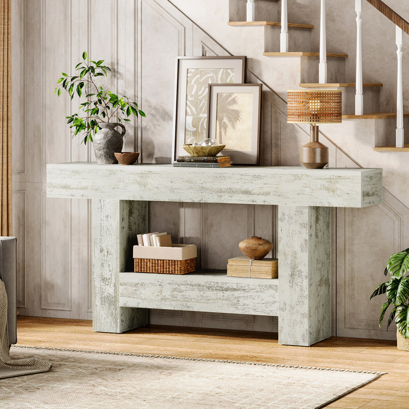 63 Inch Long Console Table, Farmhouse Entryway Table With Storage, Rustic Wood Sofa Table Behind Couch Table