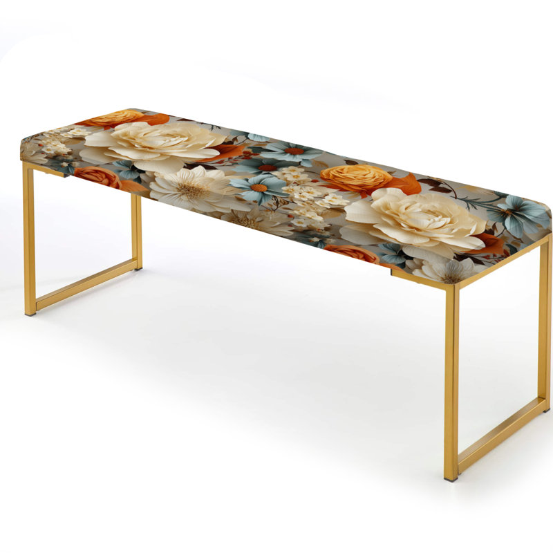 Motif floral orange élégant rustique orange - Banc rembourré floral doré