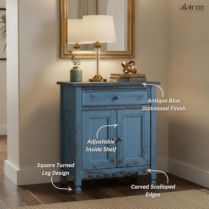 Country Cottage Accent Cabinet with Drawer, Adjustable Shelf & 2 Doors, Blue, Blue