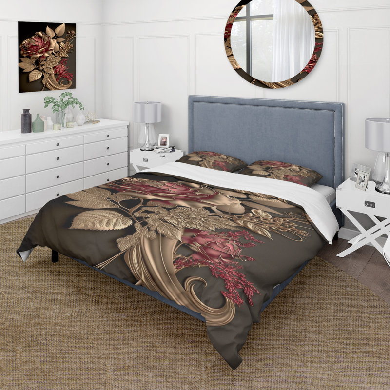 Ensemble de housse de couette Gilded Rose Vintage Glam I Bedding, Housse de couette pour grand lit et 2 taies décor