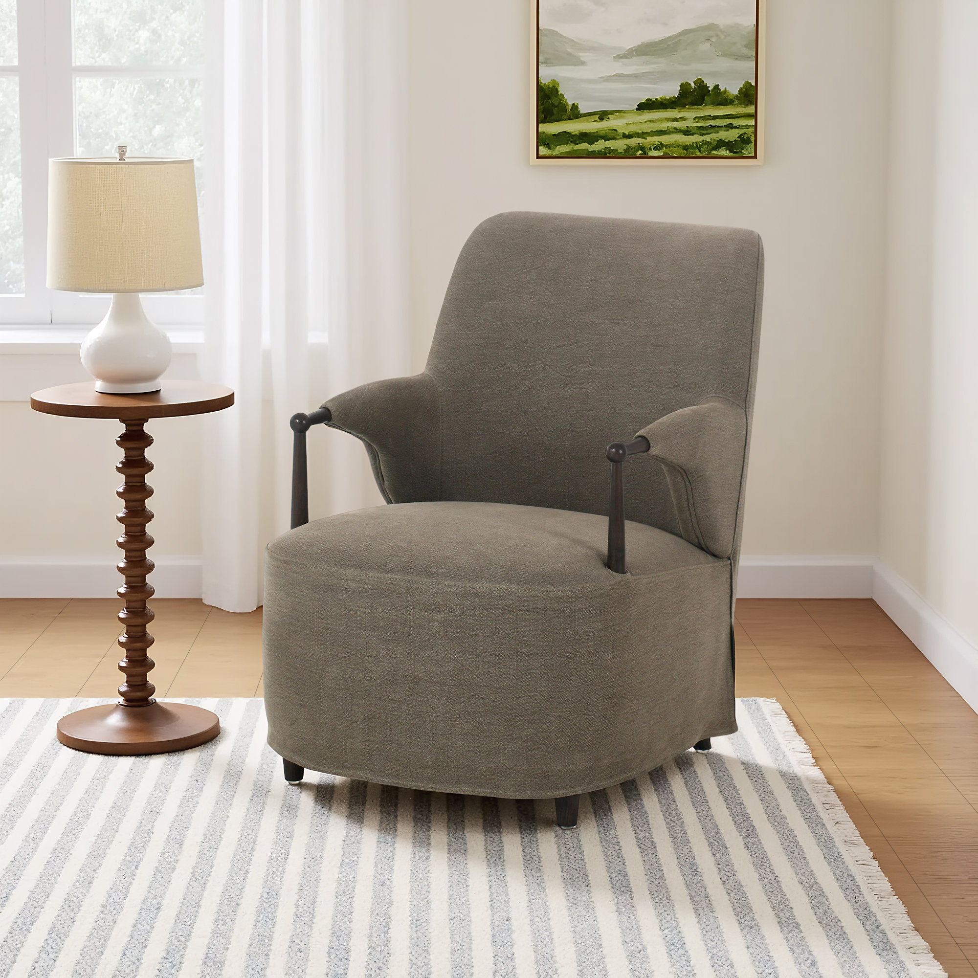 Brently Accent Chair, Green Linen