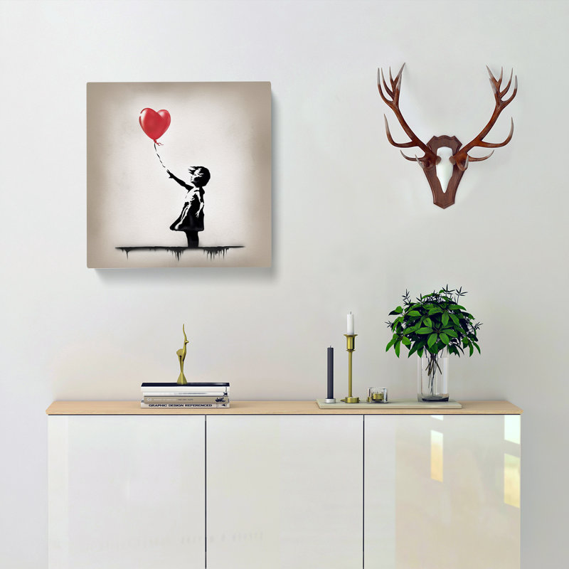 Banksy Girl With Balloon Cubism - Wrapped Canvas - Framed Print, 50cm H x 50cm W x 3cm D