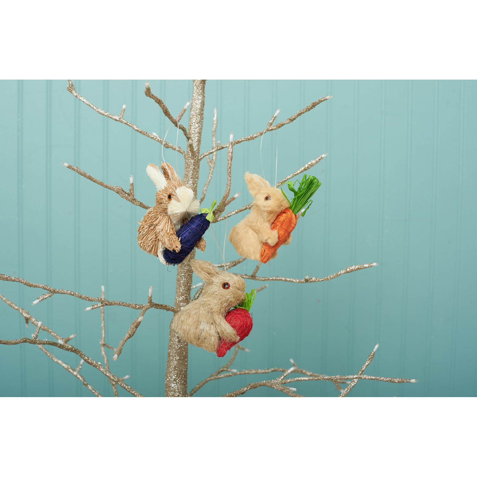 Bunny Rabbits with Carrots Hanging Figurine Ornament