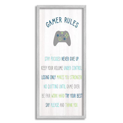 " Gamer Rules Listed Kids Video Game Motivational Phrases " Textual Art Print