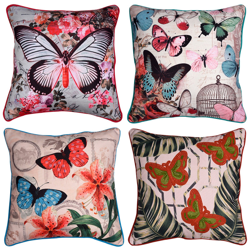 Butterfly Printed Throw Pillow Covers Set of 4 Decorative Cushion Cases for Christmas Home Decor & Gift