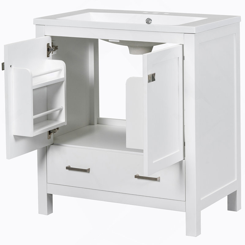 Meuble-lavabo 30 po avec lavabo simple, armoire encastrée avec 2 portes et tiroir, Blanc