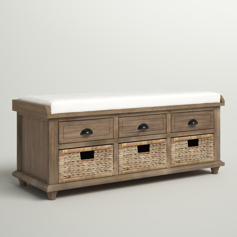 Angelo Upholstered Storage Bench, White Washed