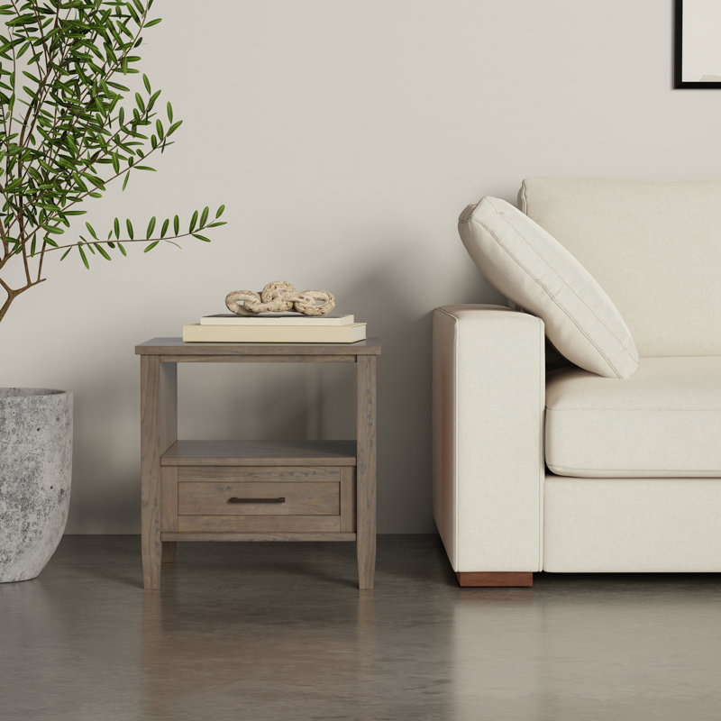 Smoky Brown Solid Wood End Table with Storage Drawer