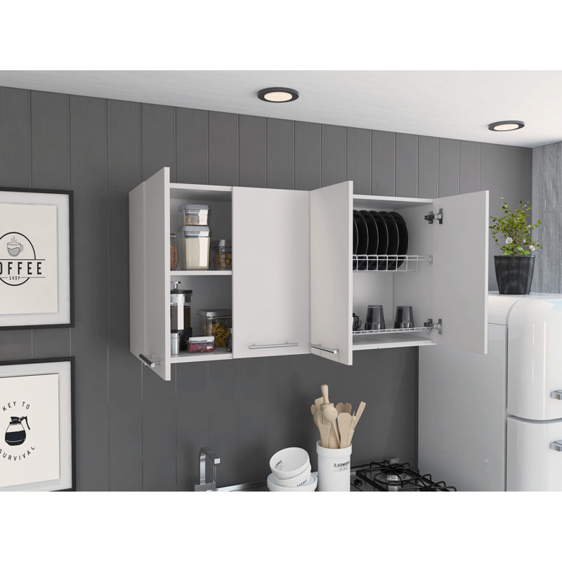 Stockton Rectangle Four Swing Doors Wall Cabinet White, White