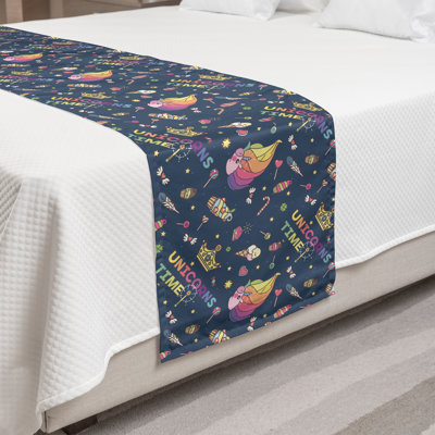 Ambesonne Cartoon Bed Runner Items Unicorns Time Multicolor