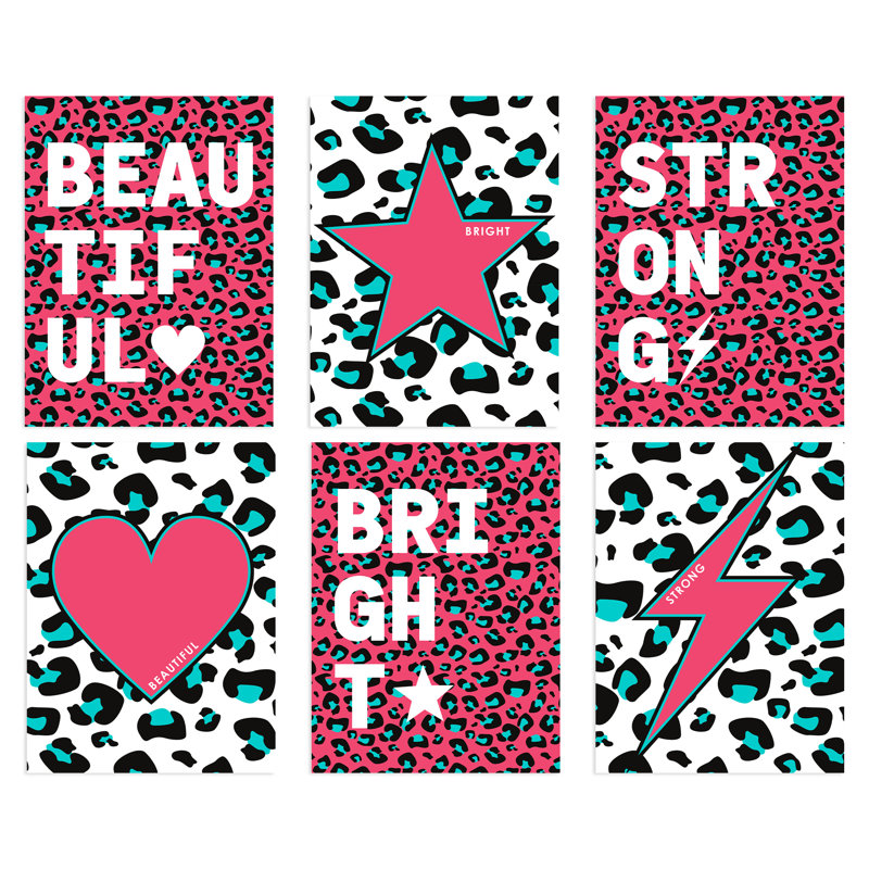 Leopard Pattern Bold Shapes - 3 Piece No Frame Print Set, 29.7cm H x 21cm W x 0.4cm D, Multicoloured Pink