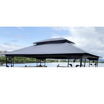 13x10 Ft Patio Gazebo Replacement Covering - Gray, Double Roof Cover Gray , Sunproof & Weather Fastness