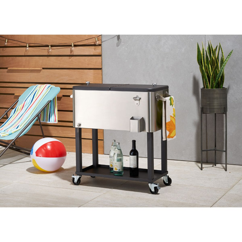 80 Quart White Stainless Steel Cooler with Wheels and Cover