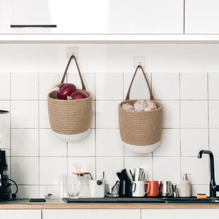 2 Pack Wall Mounted Hyacinth Storage Baskets with Hooks for Bathroom,  Laundry Room, Nursery (15 x 6 x 6 Inches)