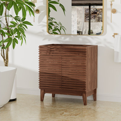 30" Lafayette, Mid-Century Lafayette Cabinet With 2 Soft Closing Doors, Freestanding Bathroom Cabinet, Particleboard Frame With Wood Grain Laminate (Sink Not Included)