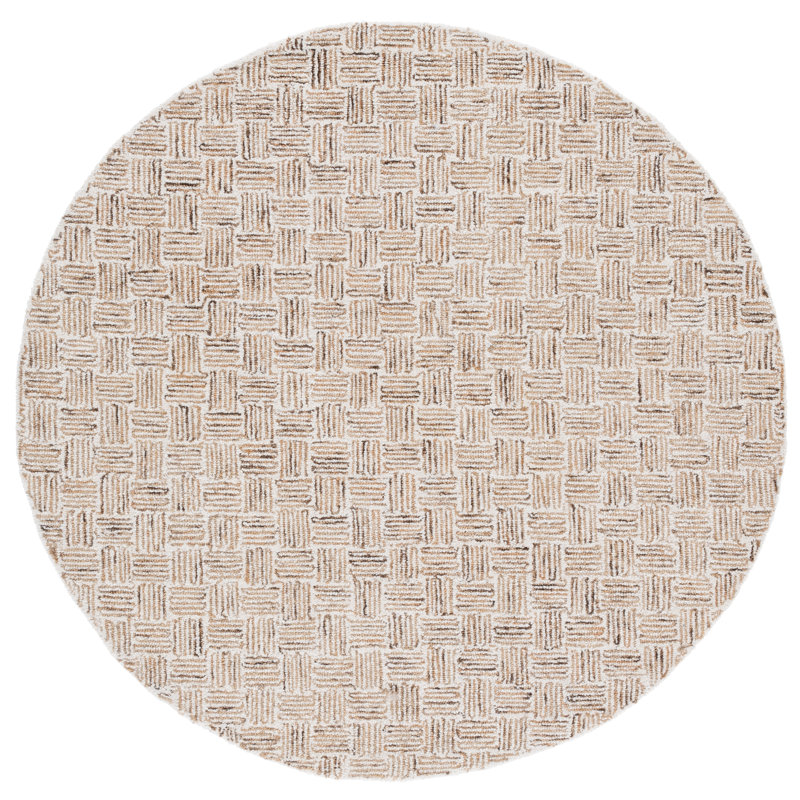 Navi Micro-Loop Area Rug In Taupe / Ivory, Round 5'