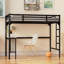 Lit mezzanine simple en métal avec bureau, échelle et garde-corps, bureau sous le lit