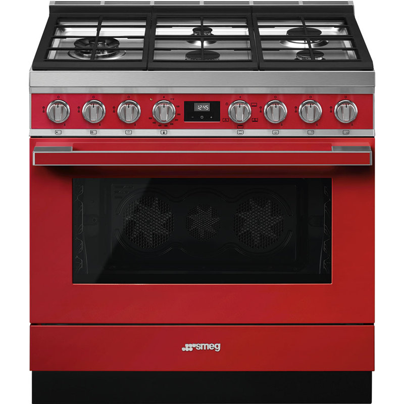 SMEG Cuisinière à gaz autoportante 36 po 4,5 pi cu Portofino, Rouge