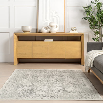 Almirka Medallion Runner Rug for Living Room Bedroom Dining Room Entryway Hallway Kitchen, Ivory/Grey