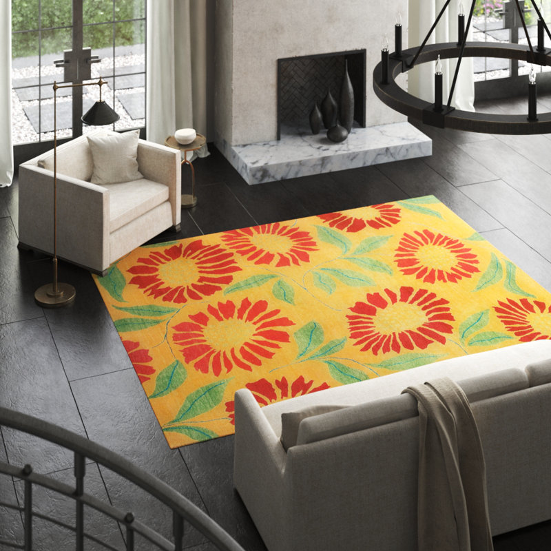 Wool Floral Area Rug, Rectangle 3' x 5'