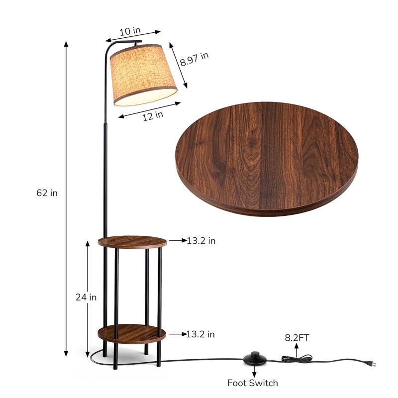 Lampe sur pied à plateau 62 "62", Noir / bois de rose