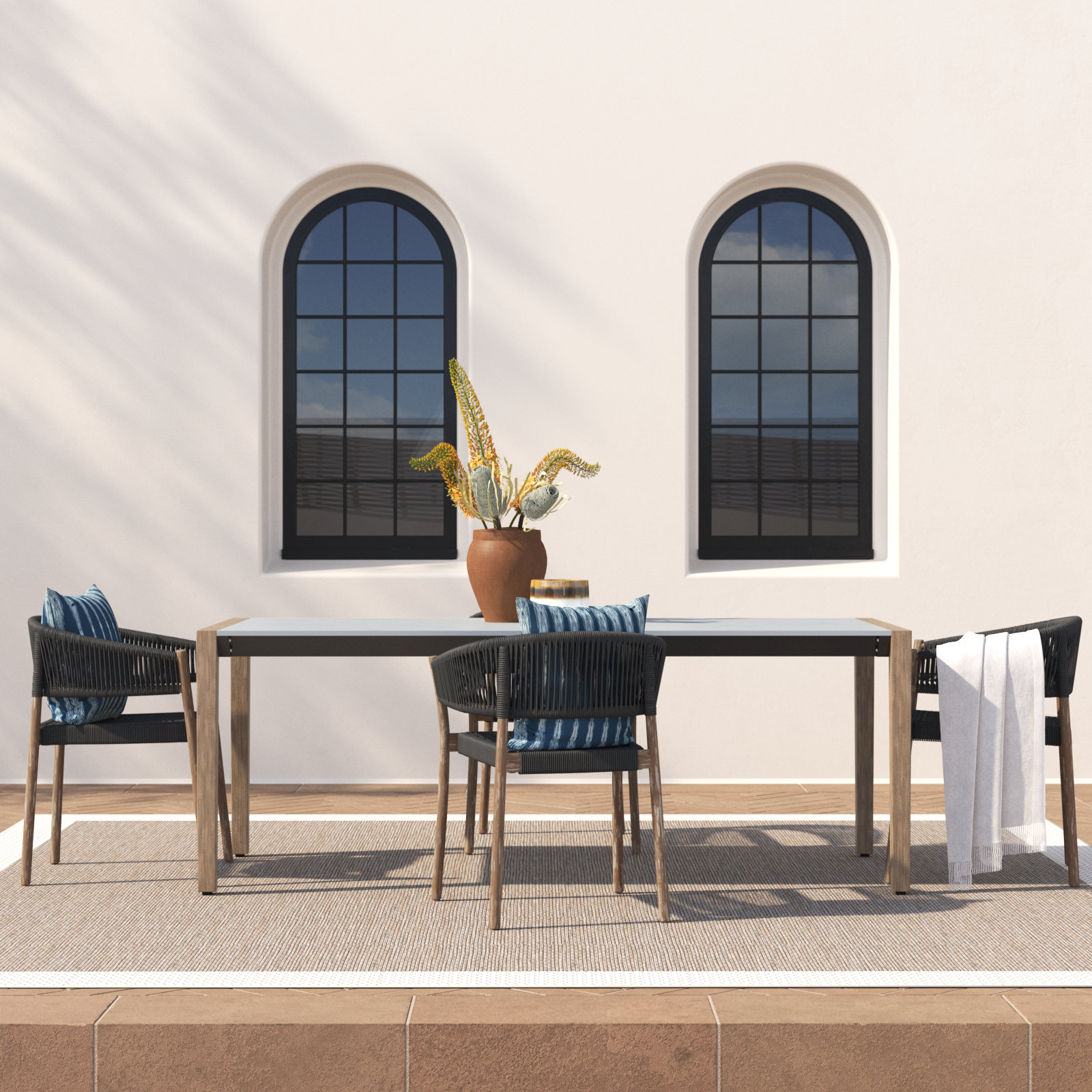 Izola 35" Eucalyptus Patio Dining Set, Light Brown/Charcoal