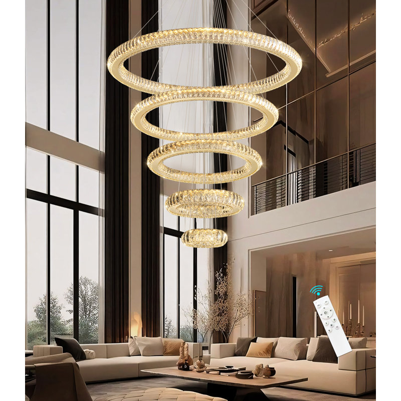 Modern Dimmable 5 Rings Led Chandelier, Gold