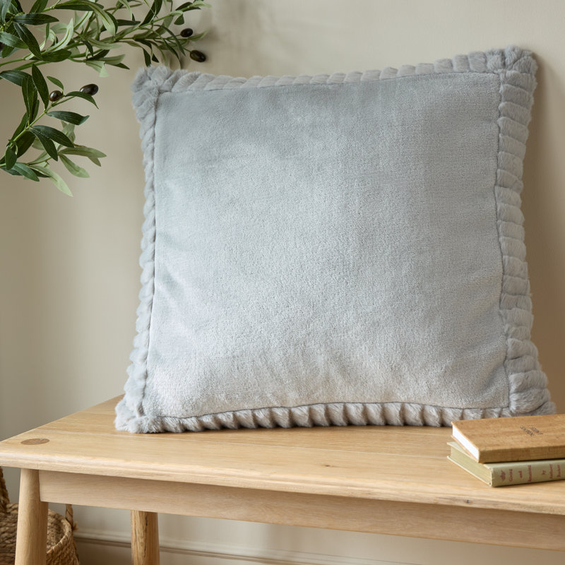 Velvet and Faux Fur 55x55cm Cushion with inner, Polyester, Silver