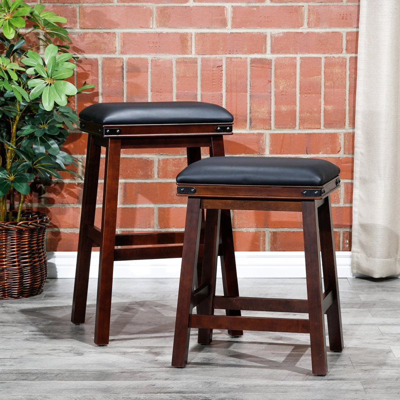 30" Bar Stool With Finish And Black Leather Seat - Strong Stable Stylish In Slanted