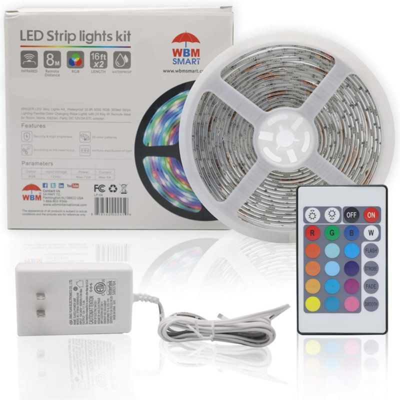 Bande lumineuse à DEL WBM Smart, changement de couleur 5050 RVB, contrôle par radiofréquences pour la chambre à coucher, la maison et la cuisine