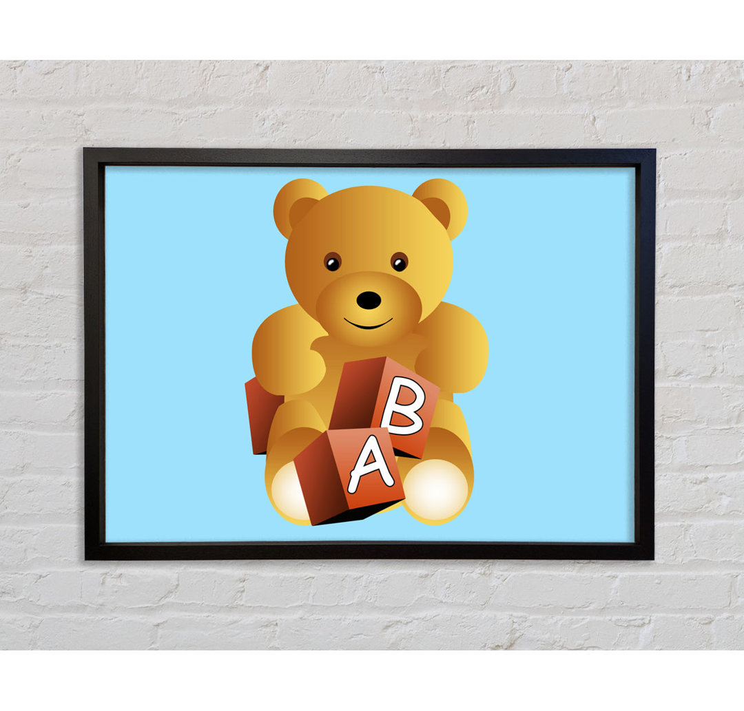 Teddybär Alphabet Blöcke Baby Blau - Einzelner Bilderrahmen Kunstdrucke auf Leinwand