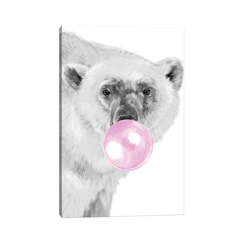Bubble Gum Polar Bear by Big Nose Work - Wrapped Canvas Print, 20.32 cm H x 30.48 cm W