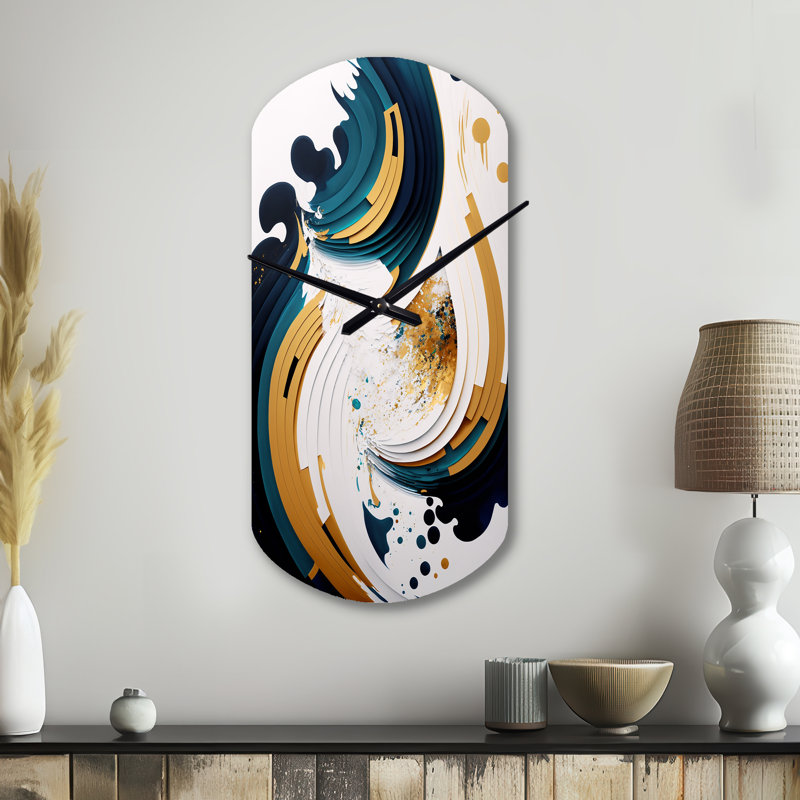 Bleu et or, art moderne abstrait, peinture VII - horloge murale asymétrique abstraite, horloge murale moderne, Grand