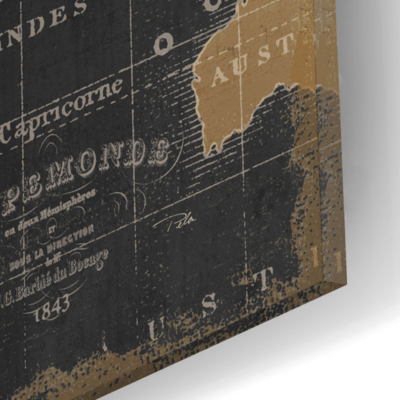 «Mappemonde Borderless Black Gold» par Pela Studio, art mural en verre acrylique, H 12 po x l 16 po x P 0,13 po