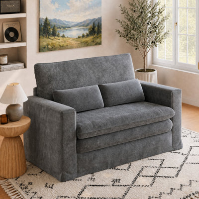 Chenille Upholstered Loveseat Sofa With 2 Pillows, Cloud 2-Seat Couch Square Arm