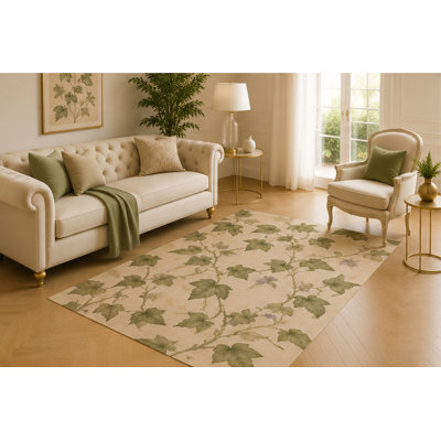 "Ultra Lightweight" 5' x 7' English Ivy Vine Area Rug for Living Room, Soft Low Pile Carpet with Non-Slip Silicone Backing for Bedroom, Dining Room, Office, Kids and Pets