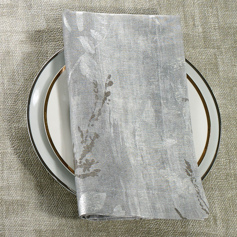 Avignon Metallic Print Linen Napkin, Ice Blue