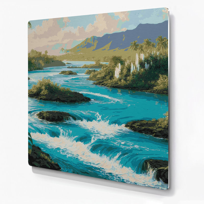 Hawaiian River Flows Grey Metal Wall Art, 32" H x 32" W