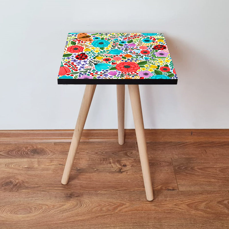 Table d'appoint bohémienne avec pieds en bois de hêtre, 13,8 x 16,5 x 13,8 pouces | Fabrication 100% bois aggloméré, épaisseur: 0,7 po | Parfait pour un décor à thème floral, un ajout élégant et fonctionnel à votre espace de vie