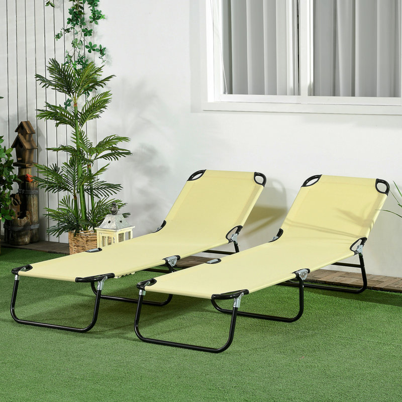 Outsunny 2 Piece Folding Chaise Lounge Pool Chairs, Outdoor Sun Tanning Chairs With 5-Level Reclining Back, Steel Frame For Beach, Yard, Patio, Beige