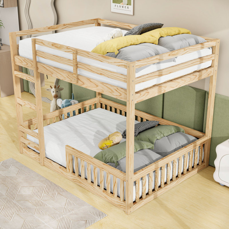 Lit superposé double en bois avec échelle, Naturel