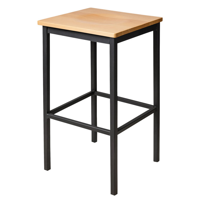 Tabouret de bar carré sans dossier Trent - Siège en bois naturel - Structure en acier - Finition noir sable