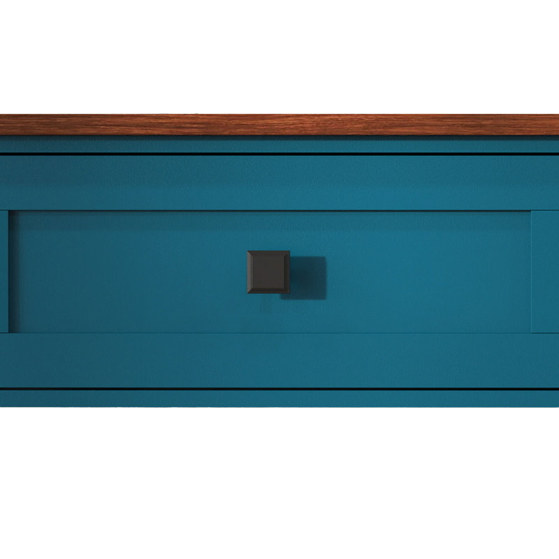 Farmhouse Style Console Table With 2 Drawer And Bottom Storage Shelf For Entryway, Pagoda Blue