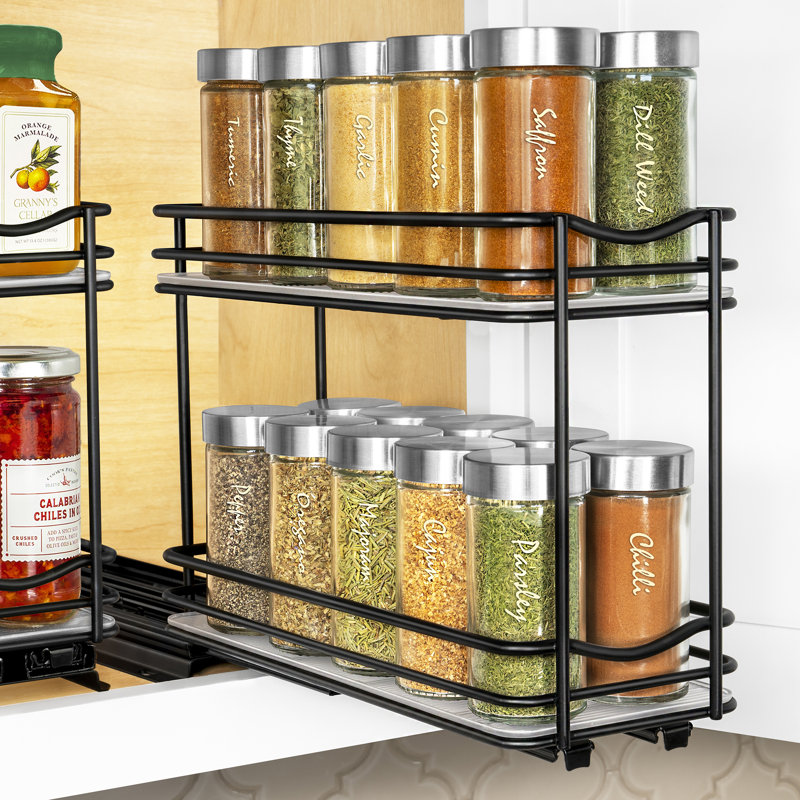 LYNK PROFESSIONAL® Pull Out Spice Rack Organizer for Inside Kitchen Cabinets - 4-1/4 inch, Black