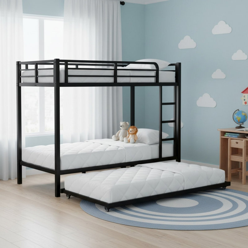Twin XL Over Twin XL Metal Bunk Bed with Twin Size Trundle for Bedroom, Twin XL Over Twin XL